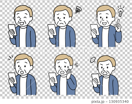 [各種表情] 拿著智慧型手機的老人 130935340