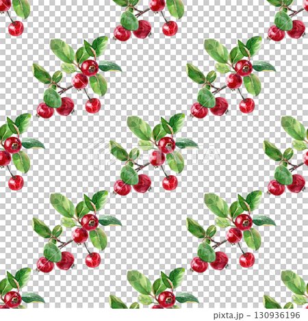 Nature seamless pattern featuring watercolor lingonberry bunches with wild charm. Perfect for foraging blogs and natural projects 130936196