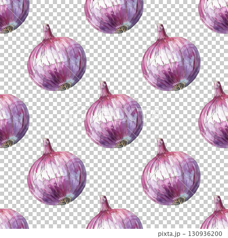 Culinary seamless pattern featuring watercolor purple onions with rustic charm. Perfect for food blogs and farm projects 130936200