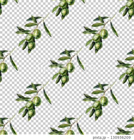 Mediterranean olive branch seamless watercolor pattern with organic textures and peaceful symbolism. Ideal for eco-conscious branding and packaging Mediterranean olive branch seamless watercolor pattern with organic textures and peaceful symbolism. Ideal for eco-conscious branding and packaging 130936209