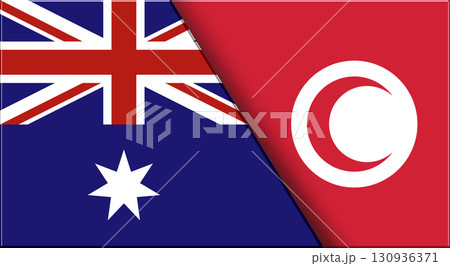 Flags of Australia and Tunisia. Australian and Tunisian National flag on Fabric Flags of Australia and Tunisia. Australian and Tunisian National flag on Fabric 130936371