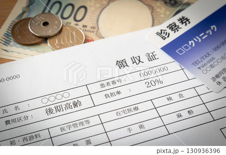 後期高齢者の20%窓口負担割合　2割負担　一定以上の所得者の負担割合　領収証　高齢者医療制度 130936396