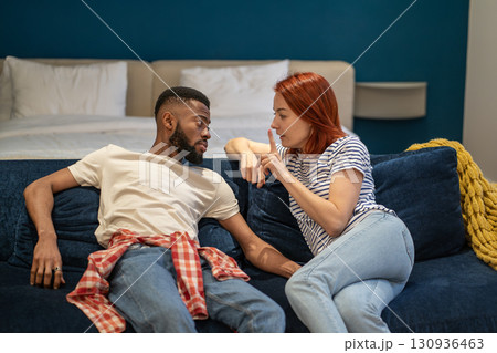 African american man caucasian woman discussing problems in relationships. 130936463