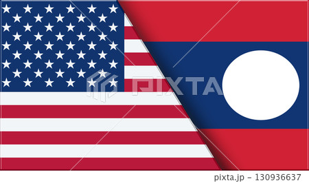 Flags of USA and Laos. United States and Laotian National flags on Fabric 130936637