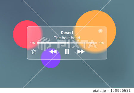 Glass music audio player ui. Media transparent music player design digital interface. Glass music audio player ui. Media transparent music player design digital interface. 130936651