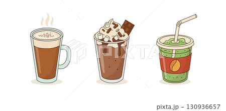 Hot drink mug autumn coffee chocolate latte. Cocoa drink autumn hot mug tea vector cozy illustration 130936657