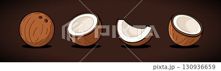 Coconut cartoon vector icon illustration. Coco nut fruit isolated cartoon palm summer tropical logo 130936659