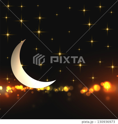 half moon and starry night dreamy background with sparkle effect 130936973