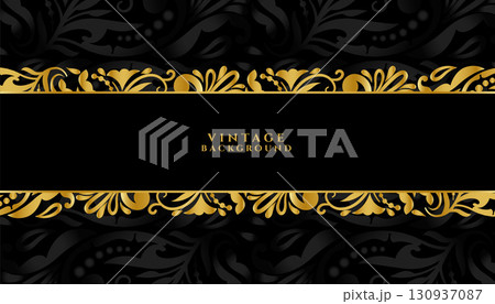 retro style floral border dark background with golden touch 130937087