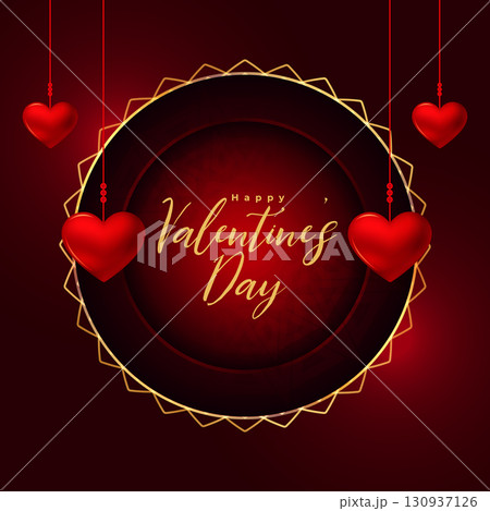 happy valentines day holiday background with hanging love heart 130937126