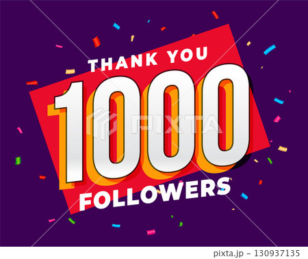 1k social media followers thank you post with colorful confetti design 130937135