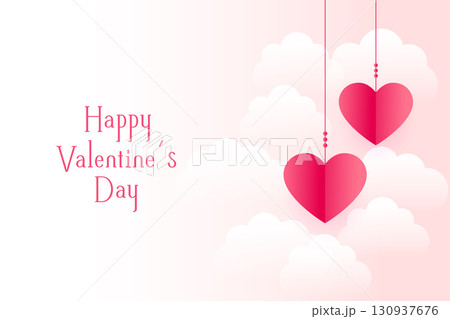 lovely valentines day greeting background with hanging hearts 130937676