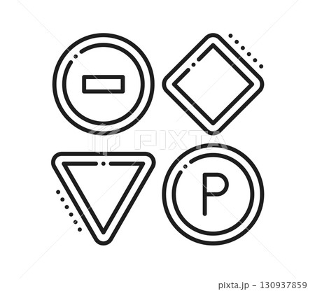 Driving school icon for vehicle drive training and education, vector pictogram. Driving school line icon of road traffic signs, driver instructor for automobile or car transport education practice 130937859