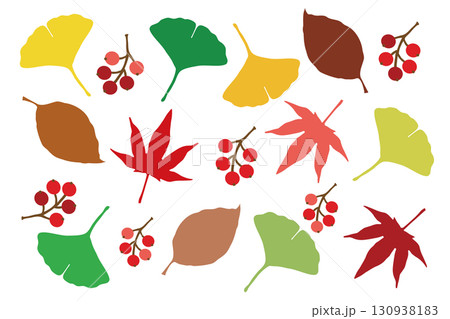 秋　葉っぱ　紅葉　植物 イラスト ベクター 130938183