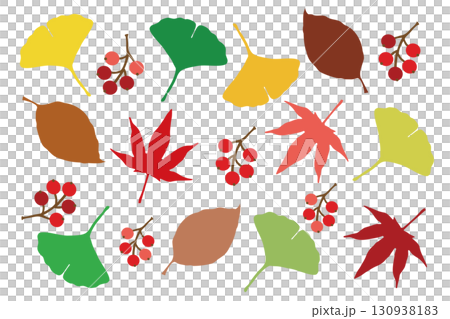 秋　葉っぱ　紅葉　植物 イラスト ベクター 130938183