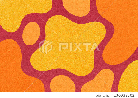 Abstract yellow, red and orange background with amorphous shapes and spots, paper texture in flat organic design 130938302
