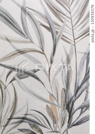 Delicate gray leaves create a soothing ambiance in a modern interior design setting Delicate gray leaves create a soothing ambiance in a modern interior design setting 130938376
