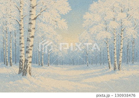 冬　白樺林　雪景色　砂絵風 130938476