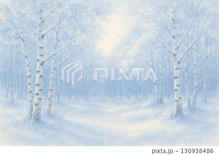 冬　白樺林　雪景色　水彩画 130938486