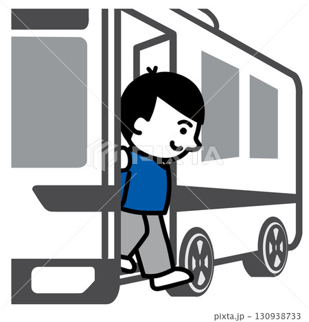 バスから降りる｜移動動作カード・視覚支援アイコン(Get out of the buss) 130938733