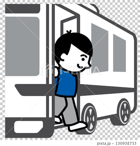 バスから降りる｜移動動作カード・視覚支援アイコン(Get out of the buss) 130938733