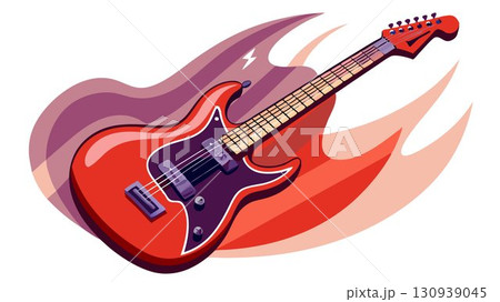 This high resolution image captures the sleek lines and powerful presence of an electric guitar, beautifully contrasted against a minimalist white background, producing a sophisticated and dynamic 130939045
