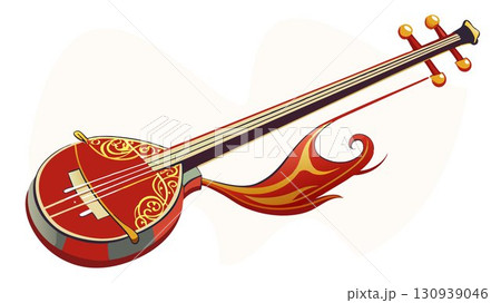 This high resolution image captures the elegant form and intricate details of a Chinese Erhu, beautifully contrasted against a minimalist white background, producing a sophisticated and culturally 130939046