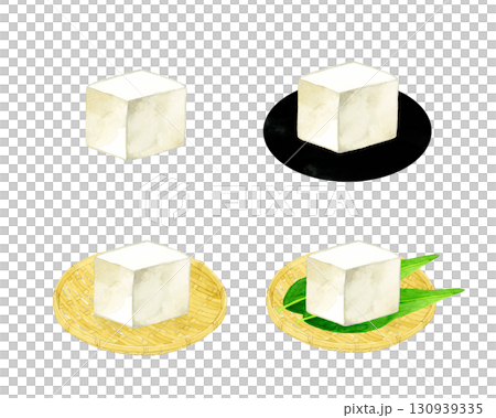 Tofu and cold tofu set - Hand-drawn watercolor illustration of Japanese cuisine 130939335