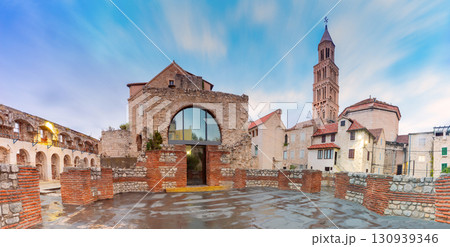 Bell tower of Diocletian Palace in Split Croatia at dawn 130939346