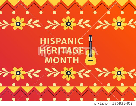 Hispanic heritage month background with guitar and flowers 130939402
