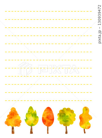 水彩素材 背景 紅葉デザインの便箋 水彩素材 背景 紅葉デザインの便箋 130939472