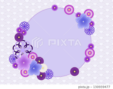 紫と桔梗の和風なフレーム型背景 130939477