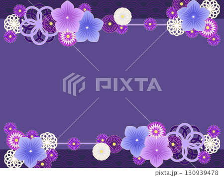 紫と桔梗の和風なフレーム型背景 130939478