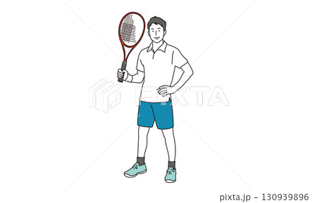 テニスラケットをもつ男子高校生のイラスト素材 テニスラケットをもつ男子高校生のイラスト素材 130939896