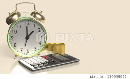 The Clock and calculator for Saving or Earn concept 3d Rendering. The Clock and calculator for Saving or Earn concept 3d Rendering. 130939931