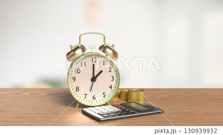 The Clock and calculator for Saving or Earn concept 3d Rendering. The Clock and calculator for Saving or Earn concept 3d Rendering. 130939932