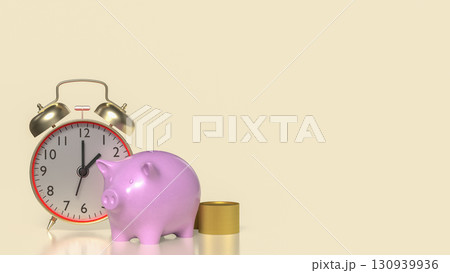 The Clock and Piggy bank  for Saving or Earn concept 3d Rendering. 130939936
