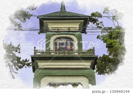 水彩画風　尾山神社　神門　石川県金沢市 130940144