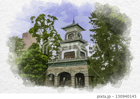 水彩画風　尾山神社　神門　石川県金沢市 130940145