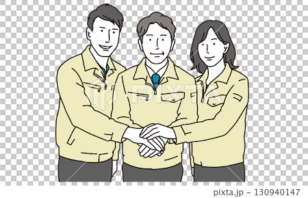 Illustration material of construction workers joining forces Illustration material of construction workers joining forces 130940147