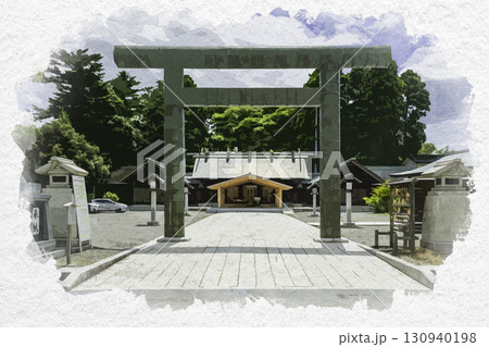 水彩画風　石川護國神社　拝殿　石川県金沢市 130940198