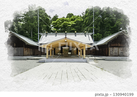 水彩画風 石川護國神社 拝殿 石川県金沢市 水彩画風 石川護國神社 拝殿 石川県金沢市 130940199