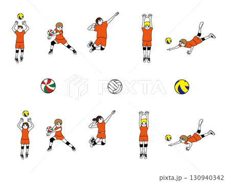 バレーボール男女選手ユニフォームオレンジセット 130940342