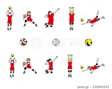 バレーボール男女選手ユニフォーム赤セット バレーボール男女選手ユニフォーム赤セット 130940343
