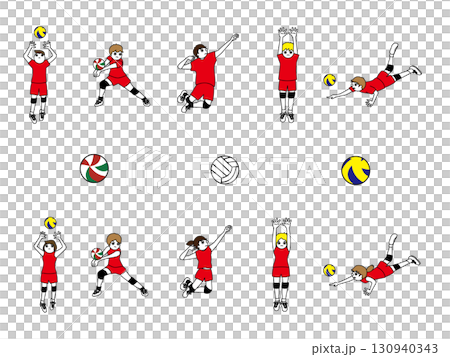 バレーボール男女選手ユニフォーム赤セット バレーボール男女選手ユニフォーム赤セット 130940343