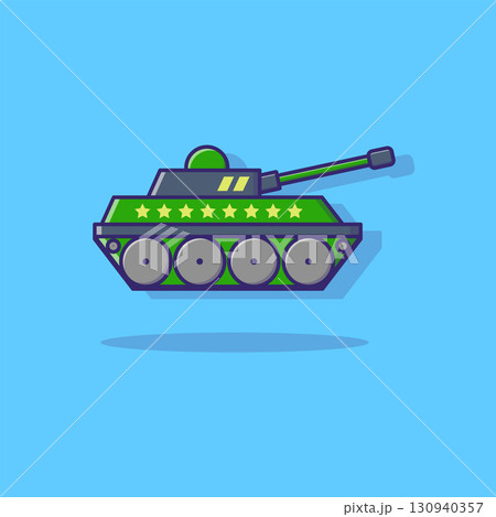Cartoonstyle green tank with stars on blue background, suitable for childrens illustrations, militarythemed designs, and toy packaging visuals. Cartoonstyle green tank with stars on blue background, suitable for childrens illustrations, militarythemed designs, and toy packaging visuals. 130940357