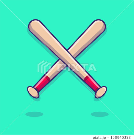Two crossed baseball bats on a teal background. Suitable for sports team logos, sporting event promotions, or baseballthemed designs. Two crossed baseball bats on a teal background. Suitable for sports team logos, sporting event promotions, or baseballthemed designs. 130940358