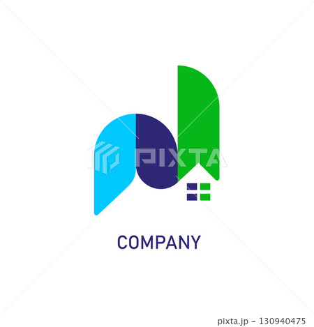 Home logo with geometric shapes for real estate branding. Suitable for business cards, brochures, websites, and property development branding. 130940475