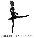 ダンサーのシルエットのイラスト_バレエ「ドン・キホーテ」のキトリを踊るバレリーナのイメージ 130940579