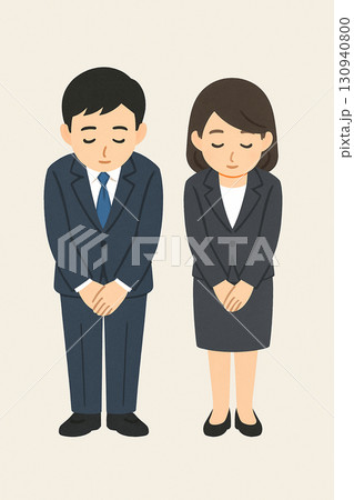 お辞儀をするスーツ姿の若い男女 お辞儀をするスーツ姿の若い男女 130940800